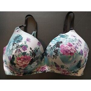 Torrid Wire Free Push Up 46DDD Bra Photorealism Blue Florals